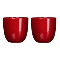 2x stuks bloempotten glans donkerrood keramiek voor kamerplant H20 x D22.5 cm