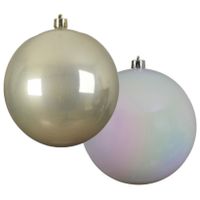 Grote decoratie kerstballen - 2x st - 20 cm- champagne en wit parelmoer - kunststof - thumbnail