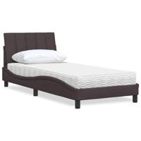 Bed met matras "Hanko" stof donkerbruin 90x190 cm