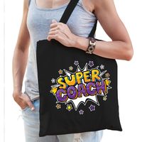 Super coach popart katoenen tas zwart voor volwassenen - cadeau tasjes - thumbnail