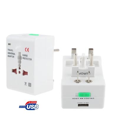Universele U.S. / EU / AU / UK Travel AC adapter stekker met USB oplader Socket(White)