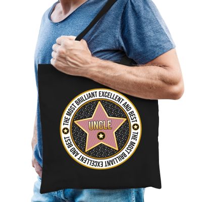 Cadeau tas voor uncle/oom - zwart - katoen - 42 x 38 cm - bedankje - verjaardag Cadeau tas voor uncle/oom - zwart - katoen - 42 x 38 cm - bedankje - verjaardag