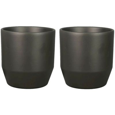 Set van 2x plantenpot/bloempot keramiek mat antraciet - D12/H11 cm