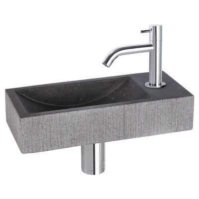 Differnz Differnz Ribble fonteinset bombai black - natuursteen - kraan gebogen chroom