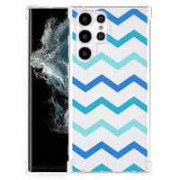 Samsung Galaxy S22 Ultra Doorzichtige Silicone Hoesje Zigzag Blauw