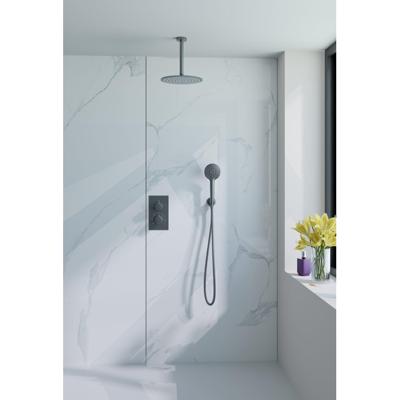 Fortifura Calvi Inbouw Regendoucheset - thermostatisch - plafondarm - 25cm hoofddouche - ronde handdouche - metalen doucheslang - geborsteld Gunmetal PVD SW706207/SW720556/SW720558/SW721170/SW766536/SW799