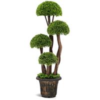 90 cm Hoge Kunstmatige Vormboom van Cederhout Nep Cipresplant met Rotan Stam & met Cement Gevulde Pot Decoratieve Kunstboom