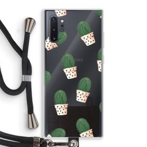 Cactusprint roze: Samsung Galaxy Note 10 Plus Transparant Hoesje met koord