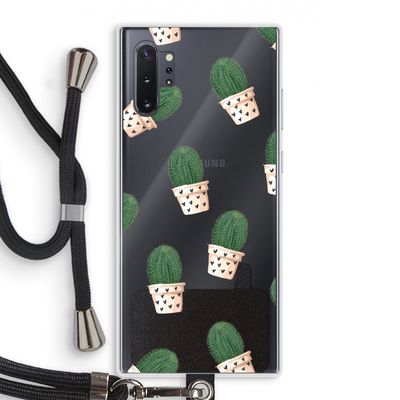 Cactusprint roze: Samsung Galaxy Note 10 Plus Transparant Hoesje met koord