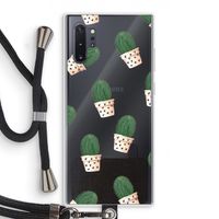 Cactusprint roze: Samsung Galaxy Note 10 Plus Transparant Hoesje met koord