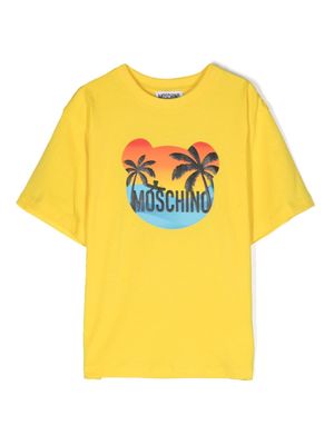 Moschino Kids Katoenen T-shirt met logoprint - Geel Moschino Kids Katoenen T-shirt met logoprint - Geel
