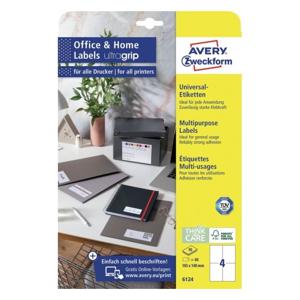 Avery-Zweckform 6124 Universele etiketten 105 x 148 mm Papier Wit 40 stuk(s) Permanent hechtend Inkjet, Laser (zwart/wit), Laser (kleur), Kopiëren (zwart/wit),