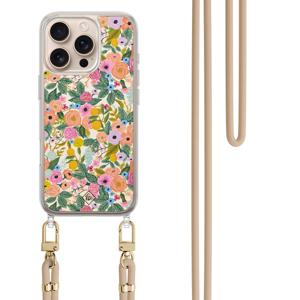 iPhone 16 Pro Max hoesje met beige koord - Pink garden