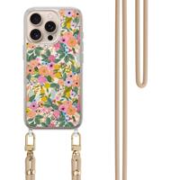 iPhone 16 Pro Max hoesje met beige koord - Pink garden