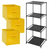 5Five Opbergkastje Smartrack met kastmanden - 3x mandjes van stof - geel - 34 x 98 cm 5Five Opbergkastje Smartrack met kastmanden - 3x mandjes van stof - geel - 34 x 98 cm