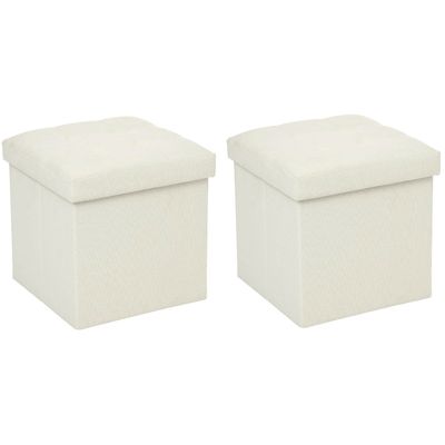Poef/Hocker - 2x - opbergbox - beige - kunststof/mdf - 38 x 38 cm - opvouwbaar