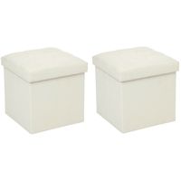 Poef/Hocker - 2x - opbergbox - beige - kunststof/mdf - 38 x 38 cm - opvouwbaar