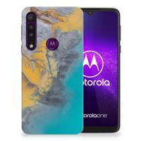 Motorola One Macro | TPU | Siliconen hoesje | Marble Blue Gold