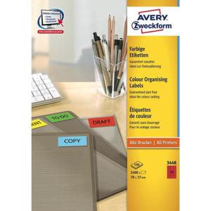 Avery-Zweckform 3448 Universele etiketten 70 x 37 mm Papier Rood 2400 stuk(s) Permanent hechtend Inkjet, Laser (zwart/wit), Laser (kleur), Kopiëren (zwart/wit)