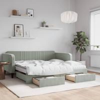 Slaapbank onderschuifbed en lades 90x190 cm fluweel lichtgrijs