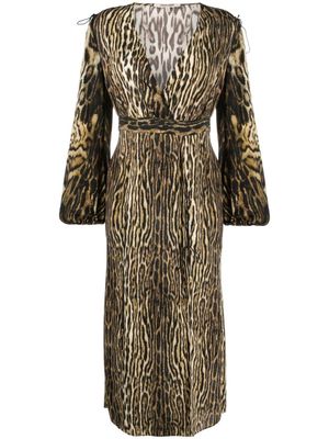 Roberto Cavalli robe portefeuille mi-longue à imprimé animalier - Tons neutres