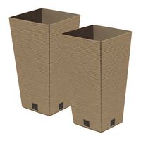 Plantenpot/bloempot - 2x - voor buiten - kunststof - lichtbruin - Eco wood look - D34 x H66 cm