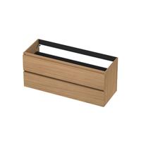 INK - Onderkast 2 Laden Greeploos met Houten Keerlijst - 1200x450x520 Mm - Blank Eiken