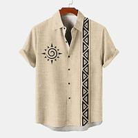 Vintage Tribal Voor heren linnen overhemd Overhemd met knopen Korte mouw Alledaagse kleding Vakantie Zomer Lente Overhemden met kraag Medium Geel Groen khaki Beige 20%linnen20%cellulose60%polyester Lightinthebox - thumbnail