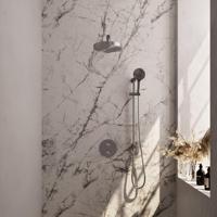 BRAUER Stripe Thermostatische Inbouw Regendouche - 3-weg - rond - SET 46 - 25cm douchekop - rechte muurarm - 3-standen handdouche - doucheslang - geïntegreerde glijstang - RVS-kleurig geborsteld PVD 5-NG-455