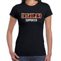 Zwart t-shirt Belgium / Belgie supporter EK/ WK voor dames - thumbnail