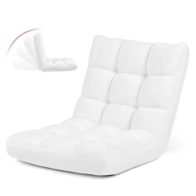 Vloerstoel met Rugsteun Koraalfluwelen Fauteuil met 14-Voudig Verstelbare Rugleuning Dikke Sponsvulling Lezen TV Kijken (wit)
