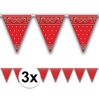 Boeren zakdoek vlaggenlijn - 3x - 366 cm - Cowboy western thema feestversiering - rood