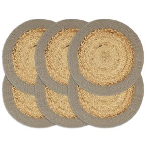 VidaXL Placemats 6 st 38 cm jute en katoen natuurlijk en grijs