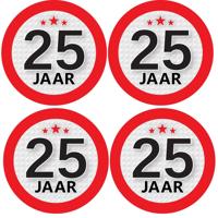 8x 25 jaar leeftijd sticker - rond - dia 9 cm - 25 jaar verjaardag/jubileum/leeftijd versiering