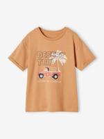 Jongensshirt met pick-op motief en details in zwelinkt cappuccino