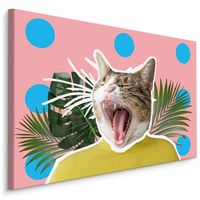 Schilderij -  Kat en Bladeren , Abstract  , Wanddecoratie , Premium print - thumbnail
