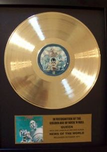 Gouden plaat LP Queen News Of The World