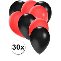 30x ballonnen zwart en rood - thumbnail