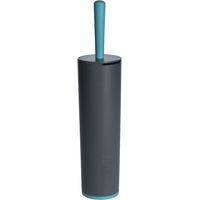 1x Toiletborstels antraciet grijs met turquoise 42 cm - thumbnail