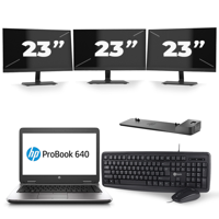 HP ProBook 640 G2 - Intel Core i3-6e Generatie - 14 inch - 8GB RAM - 240GB SSD - Windows 11 + 3x 23 inch Monitor