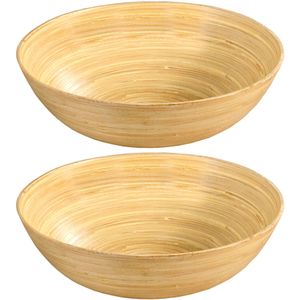 2x Bamboe houten fruitschalen/serveerschalen 25 x 8 cm