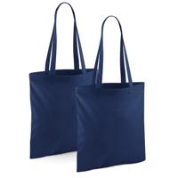 Draagtasje met hengsels - 2x - donkerblauw - 42 x 38 cm - katoen - 10 liter - boodschappen - gymtas