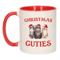 Kerstcadeau kerstmok rood Christmas cuties met kittens / katten Kerstmis 300 ml   - - thumbnail