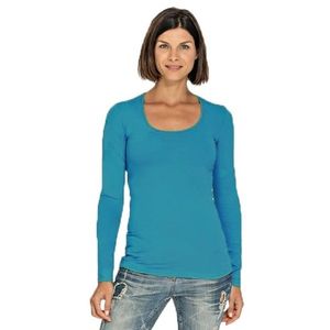 Turquoise damesshirt lange mouw