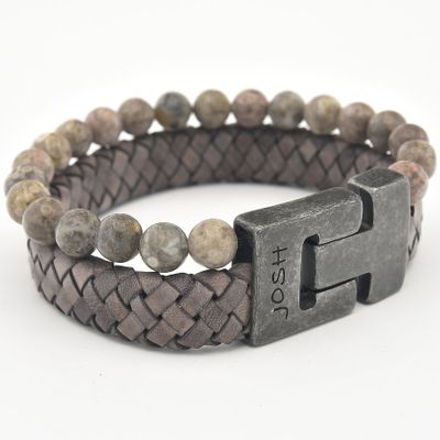 JOSH 24966-BRA-VB-TAU Armband leder-beads-zilver zwart-taupe