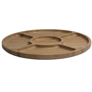 Bamboe houten serveerbord/tapasbord 5 vakken rond D30 cm