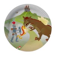 Middeleeuws feest thema ridders/draken feestbordjes - D23 cm - papier - kinderverjaardag - 8x stuks