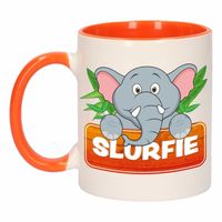 Kinder olifanten mok / beker Slurfie oranje / wit 300 ml - thumbnail