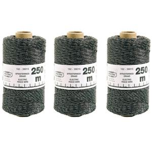 Zwart schrikdraad/afrasteringsdraad - 3x - kunststof - 2 mm - 12 PE - 250 meter