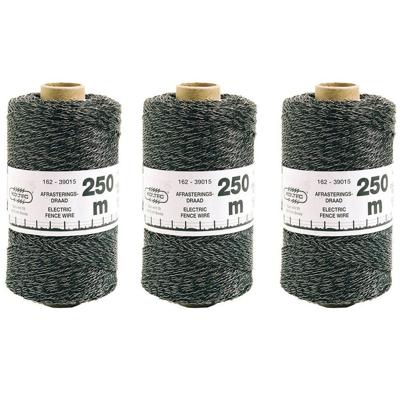 Zwart schrikdraad/afrasteringsdraad - 3x - kunststof - 2 mm - 12 PE - 250 meter